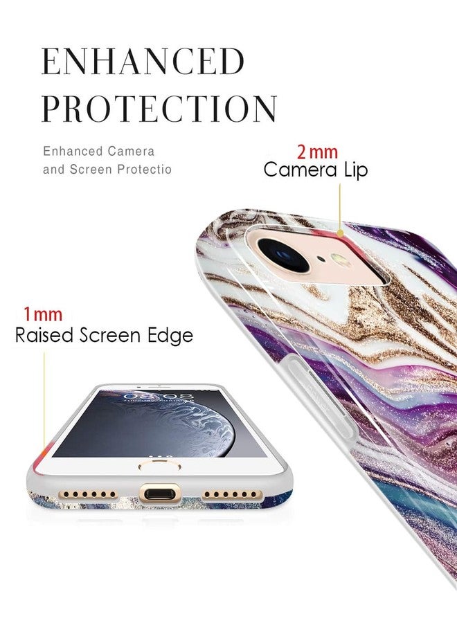 luolnh Compatible with iPhone Se 2022,iPhone Se 2020,iPhone 7 8 Case,Bling Glitter Sparkle Marble Design Bumper Glossy Cover Case for iPhone Se 2020 6 7 8(Abstract Purple&Quicksand) - Image 5