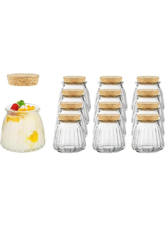 FUFU FUFU 4oz Glass Jars with cork cover 12 Pack Mini Pudding Jars Clear Yogurt Jars Glass Favor Jars Containers for Spice, Jam, honey, Mousse, Wedding Favors, Shower Favors, DIY and Art  - Image 1