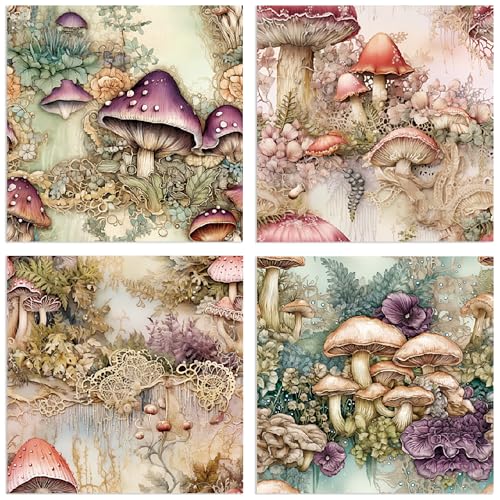 YASMEN Scrapbook Paper 6X6, Card Making Supplies, Single-Sided Mushroom Forest Patterned Cardstock Pads, Decorative Craft Paper, Decopodge Papers Pack, Scrapbooking junk journal Supplies-24Sheets - Image 3