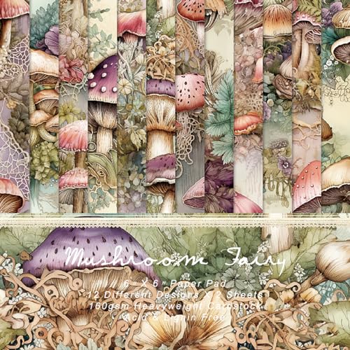 YASMEN Scrapbook Paper 6X6, Card Making Supplies, Single-Sided Mushroom Forest Patterned Cardstock Pads, Decorative Craft Paper, Decopodge Papers Pack, Scrapbooking junk journal Supplies-24Sheets - Image 1