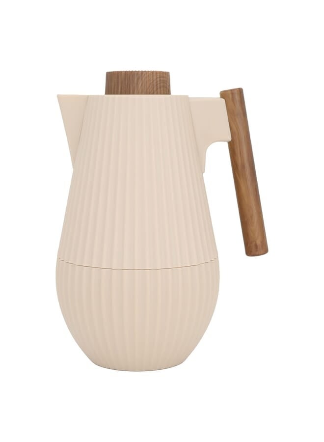 Alsaif Gallery Lyar Brown Matte Thermos With Wooden Handle, 1L - Image 1