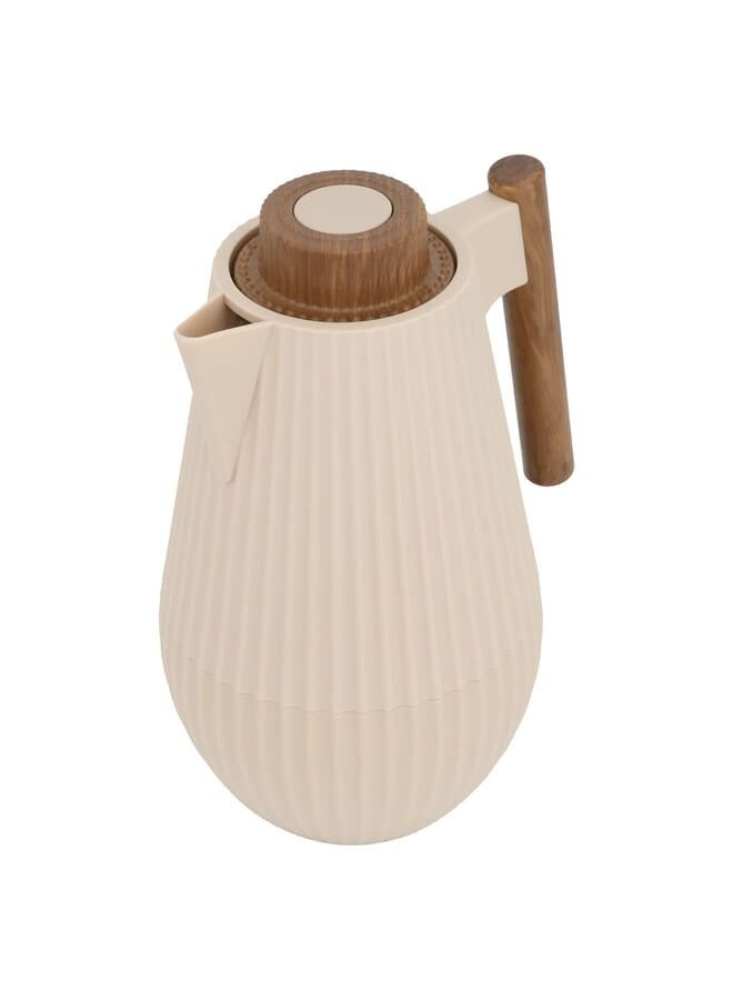 Alsaif Gallery Lyar Brown Matte Thermos With Wooden Handle, 1L - Image 2