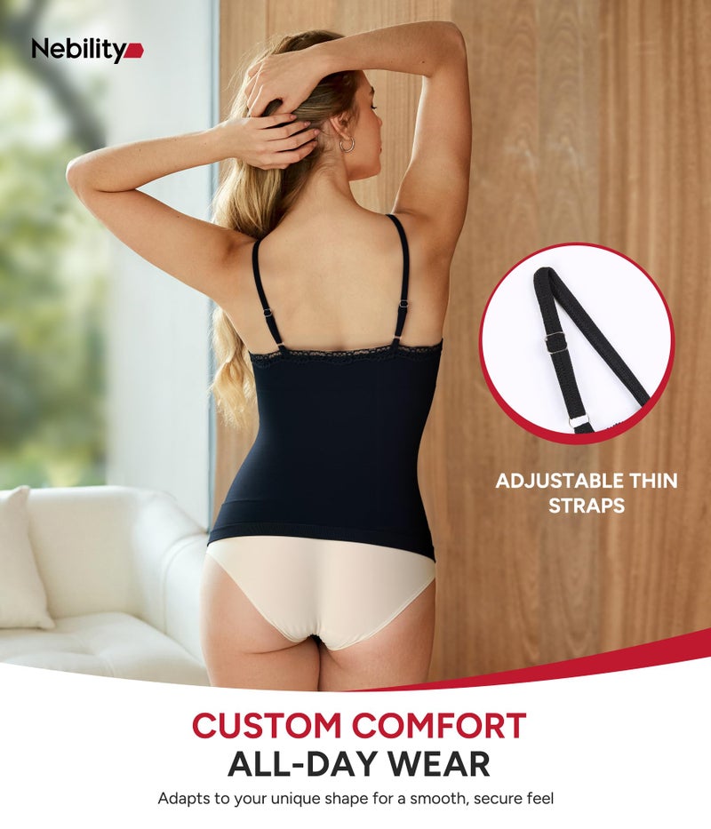Nebility Compression Tanks for Women Tummy Control Shapewear Tank Top Seamless Body Shaper Lace Cami Camisoles(Medium, Black) - Image 4