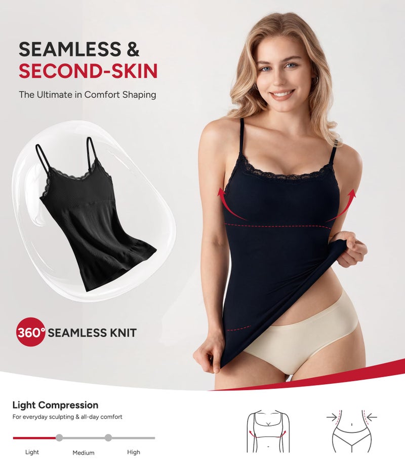 Nebility Compression Tanks for Women Tummy Control Shapewear Tank Top Seamless Body Shaper Lace Cami Camisoles(Medium, Black) - Image 2