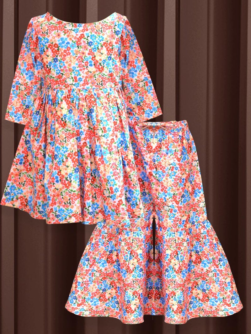 A.T.U.N. (ALL THINGS UBER NICE) A.T.U.N. Girls Ethnic Wear Sharara | Floral Printed Kurta with Sharara Set for Girls - Image 4