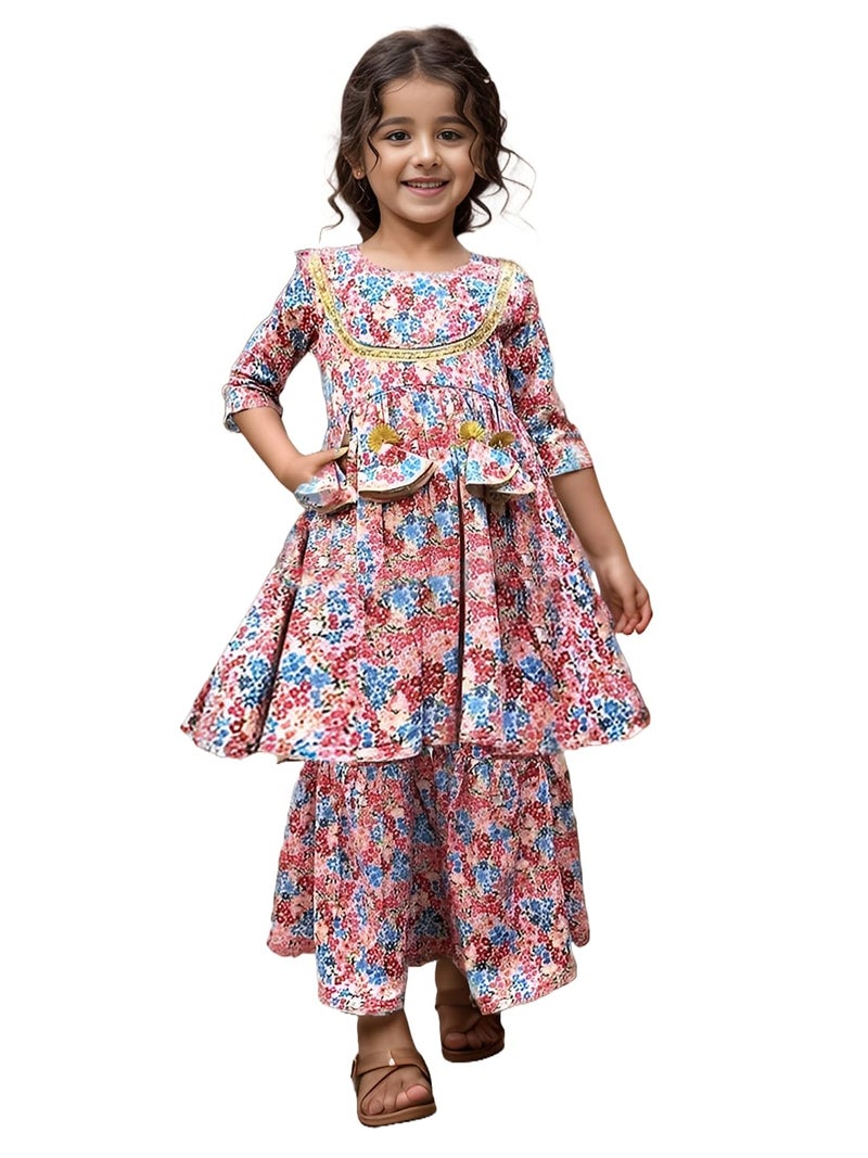 A.T.U.N. (ALL THINGS UBER NICE) A.T.U.N. Girls Ethnic Wear Sharara | Floral Printed Kurta with Sharara Set for Girls - Image 1