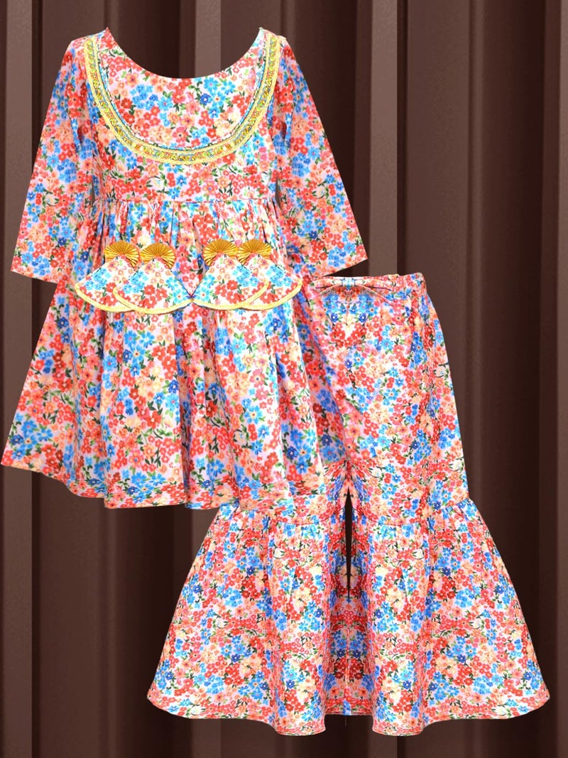 A.T.U.N. (ALL THINGS UBER NICE) A.T.U.N. Girls Ethnic Wear Sharara | Floral Printed Kurta with Sharara Set for Girls - Image 3