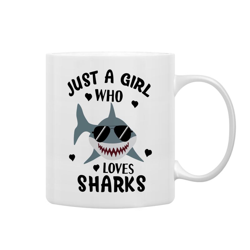 QASHWEY Shark Mug Sharks Cup Shark Gifts for SharkLovers Funny Sharks Mugs Tea Cups Gifts for SharkLovers Women Girls Just a Girl Who Loves Sharks Coffee Mugs Cups Ceramic 11oz
