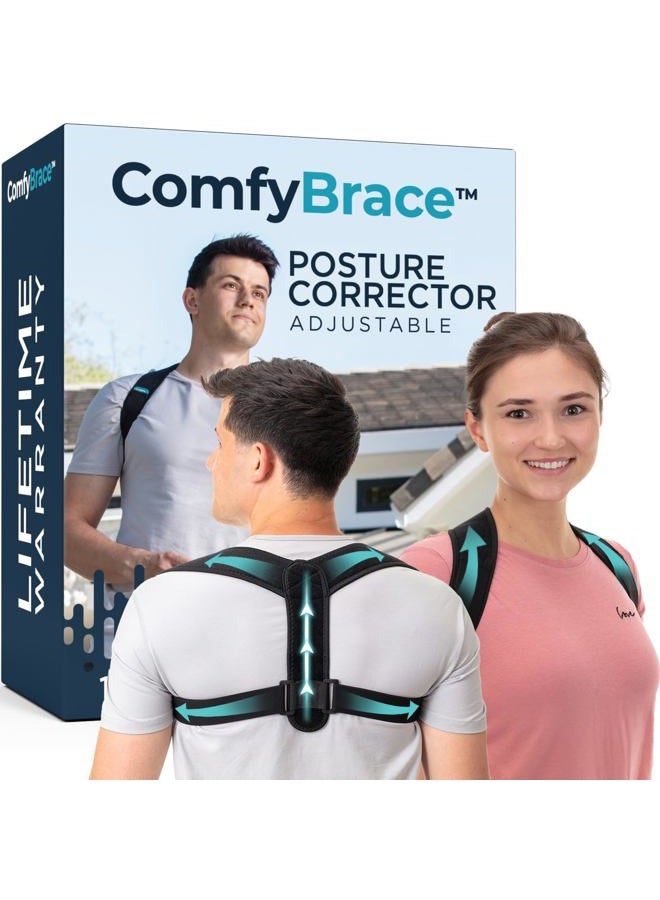ComfyBrace Posture Corrector-Back Brace for Men and Women- Fully Adjustable Straightener for Mid, Upper Spine Support- Neck, Shoulder, Clavicle and Back Pain Relief-Breathable - Image 1
