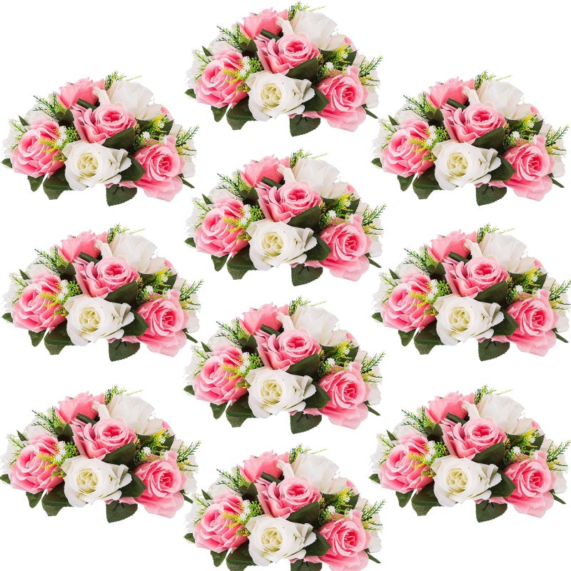 Inweder Wedding Flower Balls for Centerpieces  10 Pcs Artificial Flower Ball Arrangement Bouquet Fake Flowers Rose Balls for Weddings Birthday Party Home Decor Pink  White