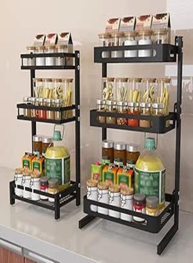 Spaceshoop Generic Galvanized Metal Spice Stand, 3 Tiers with Dimensions 32*20*60cm, Black