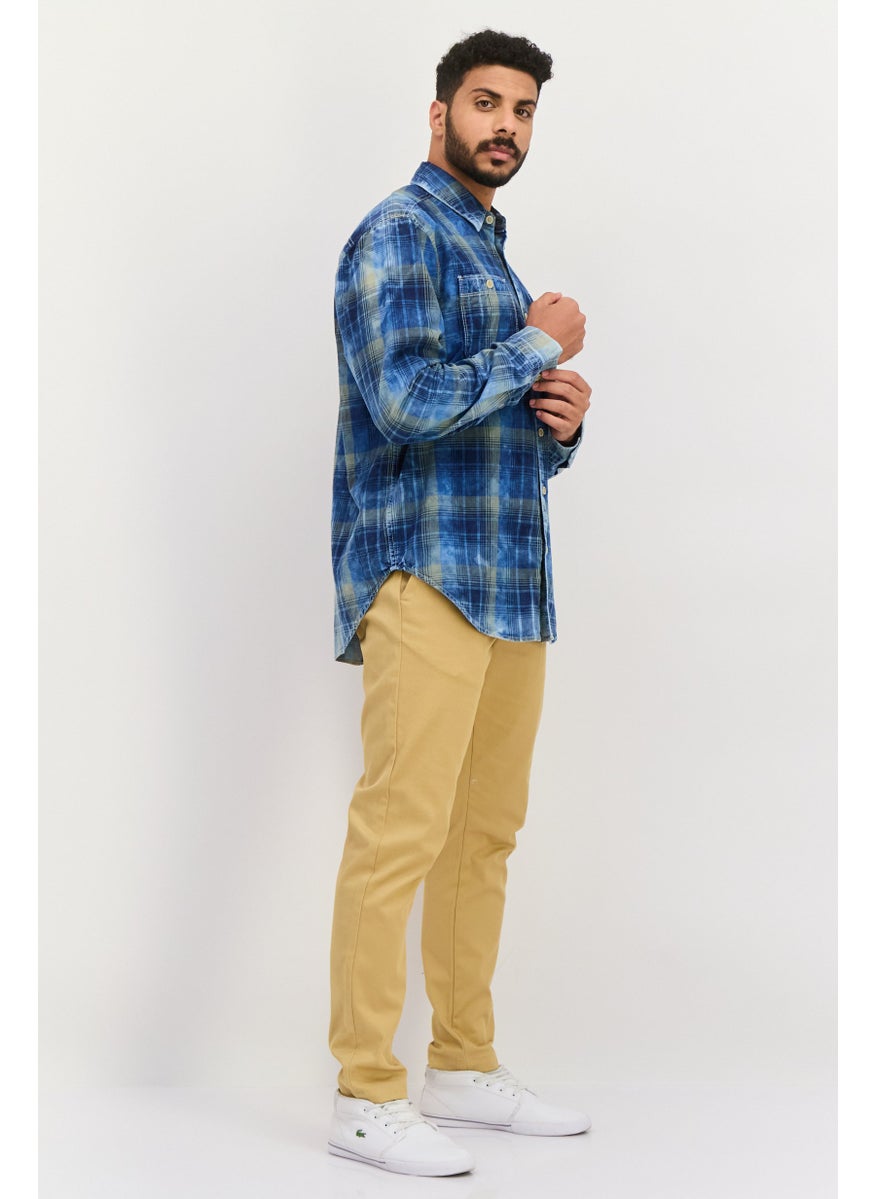 TRUE GRIT - Men Regular Fit Long Sleeves Plaid Casual Shirt, Blue Combo - Image 1