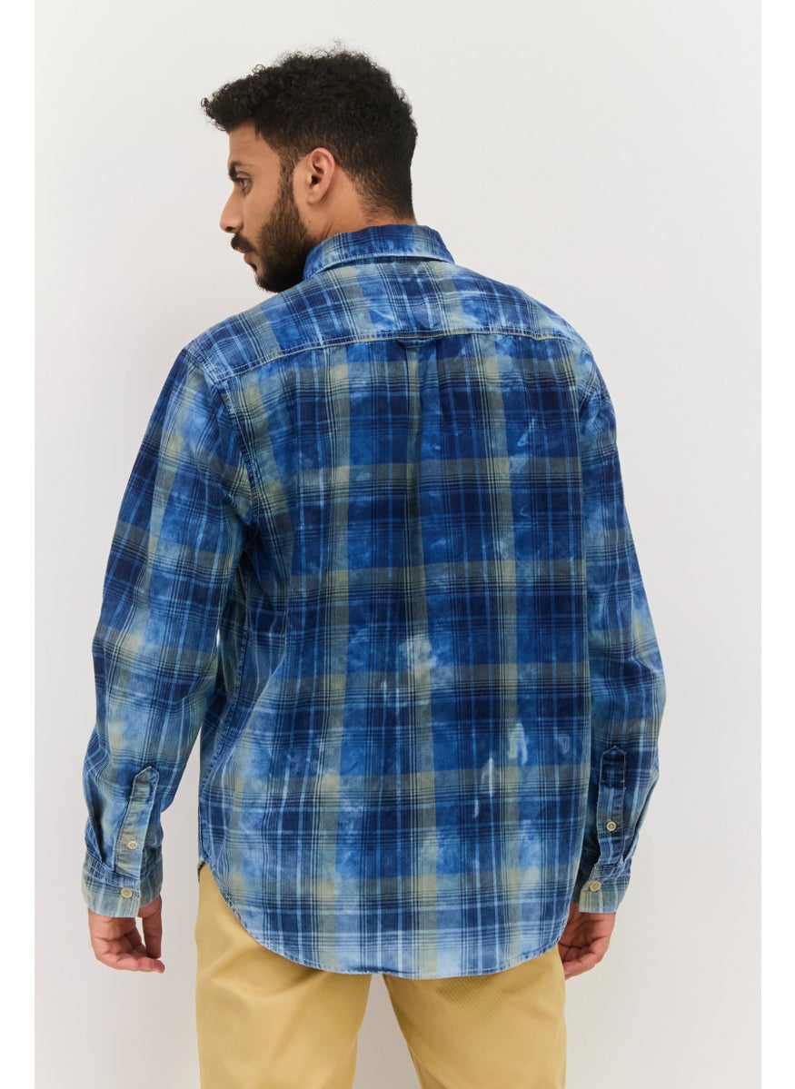 TRUE GRIT - Men Regular Fit Long Sleeves Plaid Casual Shirt, Blue Combo - Image 1