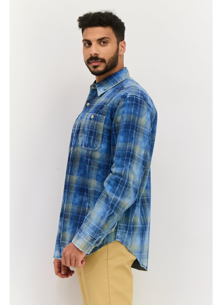 TRUE GRIT - Men Regular Fit Long Sleeves Plaid Casual Shirt, Blue Combo - Image 1