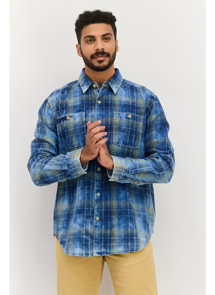 TRUE GRIT - Men Regular Fit Long Sleeves Plaid Casual Shirt, Blue Combo - Image 1