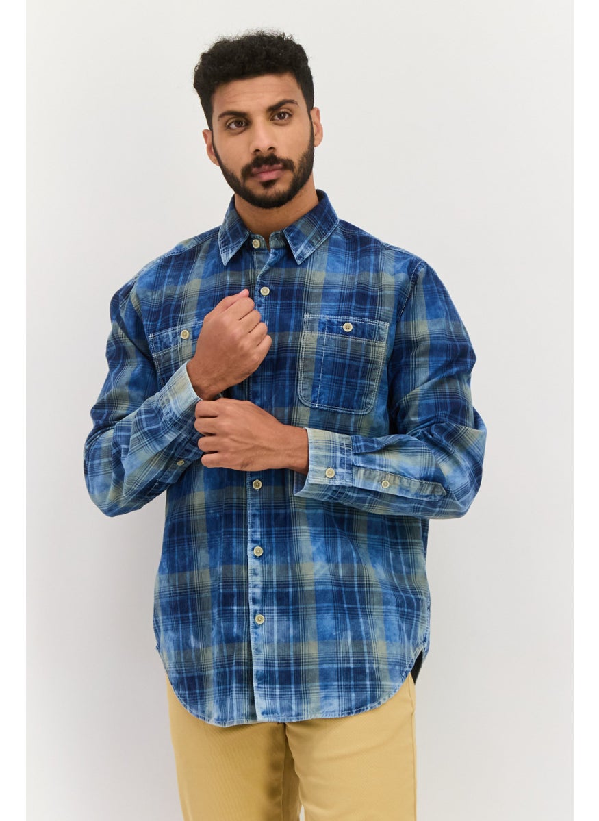 TRUE GRIT - Men Regular Fit Long Sleeves Plaid Casual Shirt, Blue Combo - Image 1