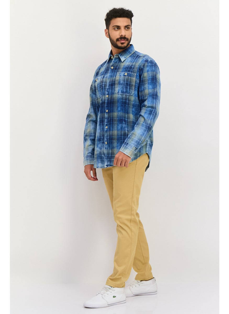 TRUE GRIT - Men Regular Fit Long Sleeves Plaid Casual Shirt, Blue Combo - Image 1