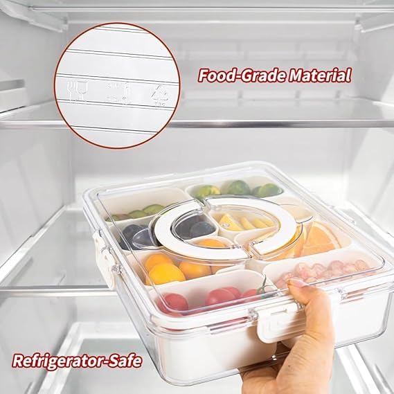 GLITZEN Divided Serving Tray with Lid and Handle - Portable Snackle Box Charcuterie Container, Clear Snack Platter Organizer for Fruits, Candy, Nuts, Snacks - Travel & Picnics (PACK OF 2) - Image 4