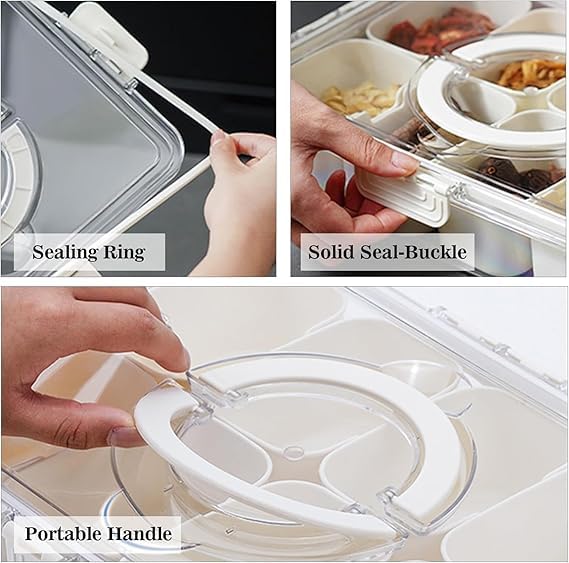 GLITZEN Divided Serving Tray with Lid and Handle - Portable Snackle Box Charcuterie Container, Clear Snack Platter Organizer for Fruits, Candy, Nuts, Snacks - Travel & Picnics (PACK OF 2) - Image 3