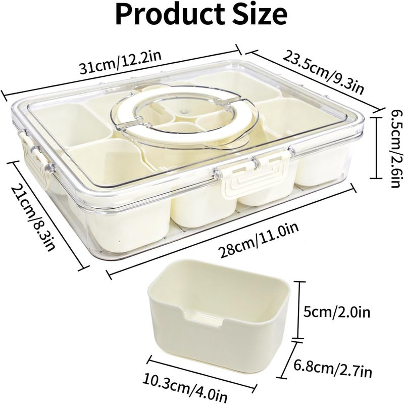 GLITZEN Divided Serving Tray with Lid and Handle - Portable Snackle Box Charcuterie Container, Clear Snack Platter Organizer for Fruits, Candy, Nuts, Snacks - Travel & Picnics (PACK OF 2) - Image 2