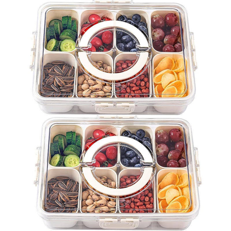 GLITZEN Divided Serving Tray with Lid and Handle - Portable Snackle Box Charcuterie Container, Clear Snack Platter Organizer for Fruits, Candy, Nuts, Snacks - Travel & Picnics (PACK OF 2) - Image 1