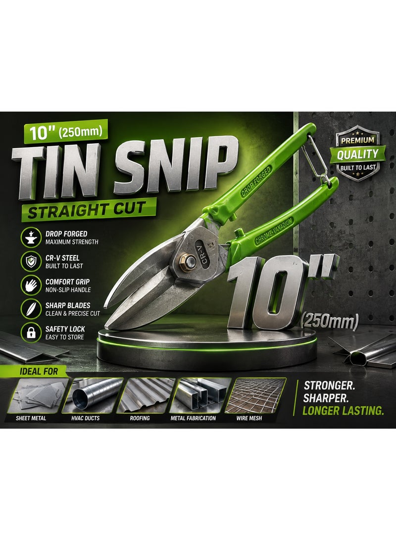 Perfect Heavy Duty 10" (250mm) Tin Snip Straight Cut – Drop Forged CR-V Steel Metal Cutting Shears with Comfort Grip for Sheet Metal, Roofing & HVAC - Image 2
