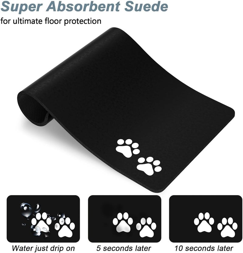 Rnivvi Dog Food Mat, 12" x 19" Footprint Absorbent Dog Cat Bowl Mat for Food and Water, Cute Anti-Slip Rubber Pet Feeding Rug Protect Floors, Puppy Placemat for Feeding & Watering Supplies, Black - Image 3