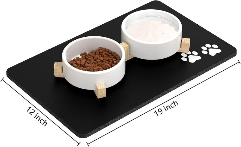 Rnivvi Dog Food Mat, 12" x 19" Footprint Absorbent Dog Cat Bowl Mat for Food and Water, Cute Anti-Slip Rubber Pet Feeding Rug Protect Floors, Puppy Placemat for Feeding & Watering Supplies, Black - Image 2