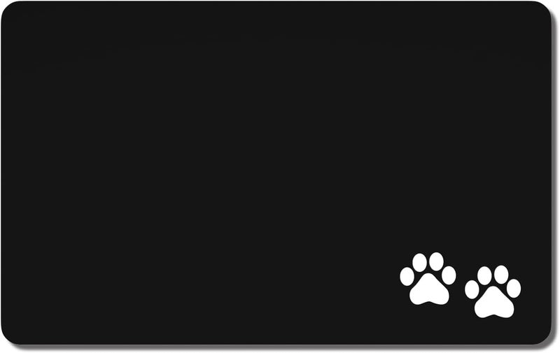 Rnivvi Dog Food Mat, 12" x 19" Footprint Absorbent Dog Cat Bowl Mat for Food and Water, Cute Anti-Slip Rubber Pet Feeding Rug Protect Floors, Puppy Placemat for Feeding & Watering Supplies, Black - Image 1