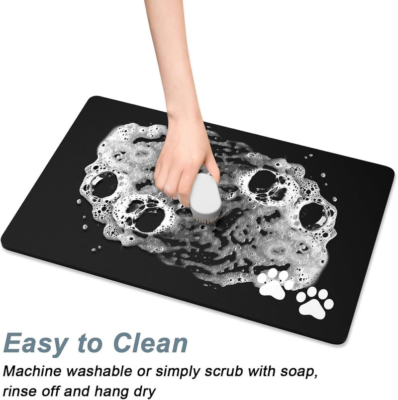Rnivvi Dog Food Mat, 12" x 19" Footprint Absorbent Dog Cat Bowl Mat for Food and Water, Cute Anti-Slip Rubber Pet Feeding Rug Protect Floors, Puppy Placemat for Feeding & Watering Supplies, Black - Image 5