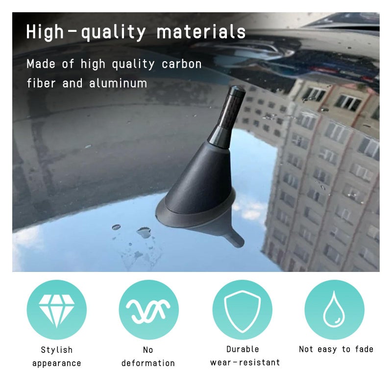 Sylvil Car Short Antenna, 1.37" Aluminum Radio Antennas Replacement, Carbon Fiber Antenna Kit with Screws, AM/FM Roof Mount Car Radio Reception Antennas Mast for Most Cars SUVs (Black) - Image 4