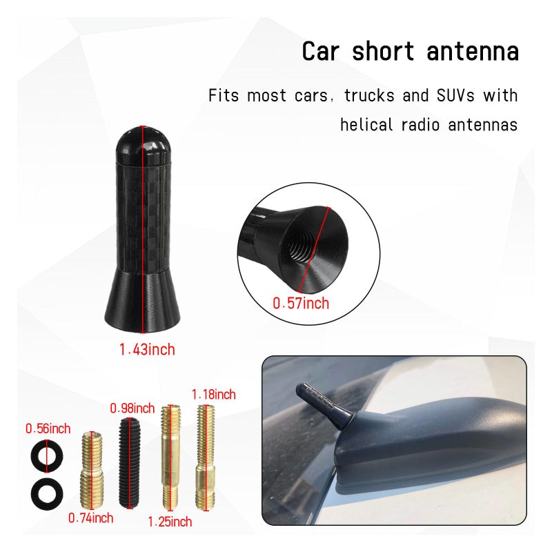 Sylvil Car Short Antenna, 1.37" Aluminum Radio Antennas Replacement, Carbon Fiber Antenna Kit with Screws, AM/FM Roof Mount Car Radio Reception Antennas Mast for Most Cars SUVs (Black) - Image 2