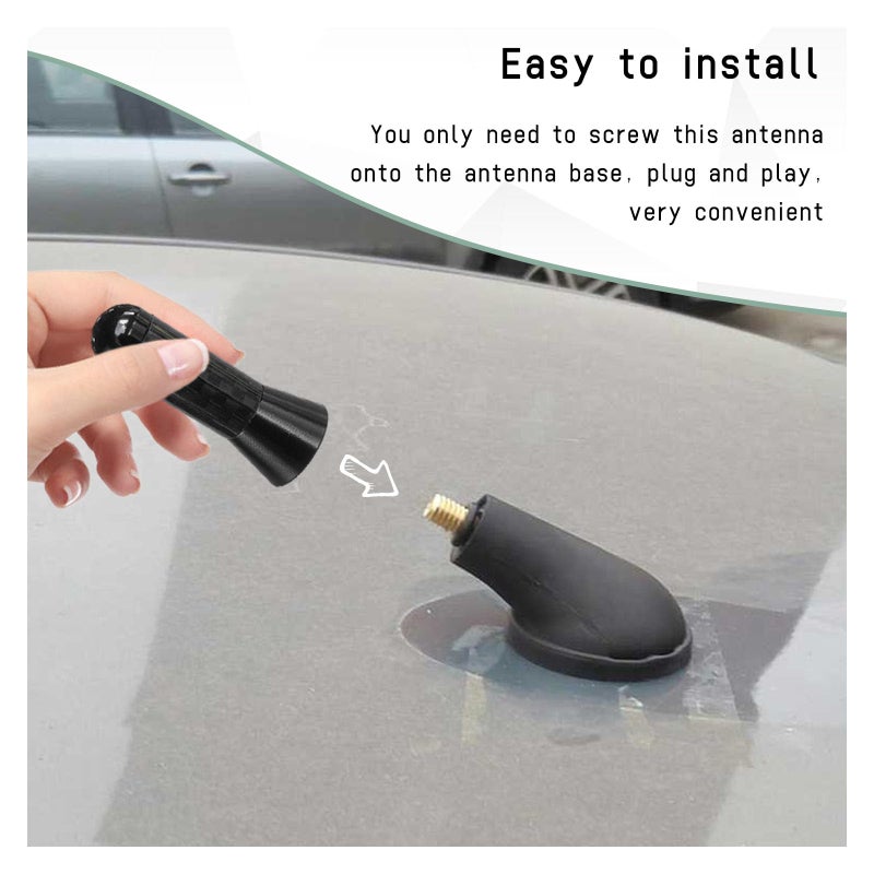 Sylvil Car Short Antenna, 1.37" Aluminum Radio Antennas Replacement, Carbon Fiber Antenna Kit with Screws, AM/FM Roof Mount Car Radio Reception Antennas Mast for Most Cars SUVs (Black) - Image 3