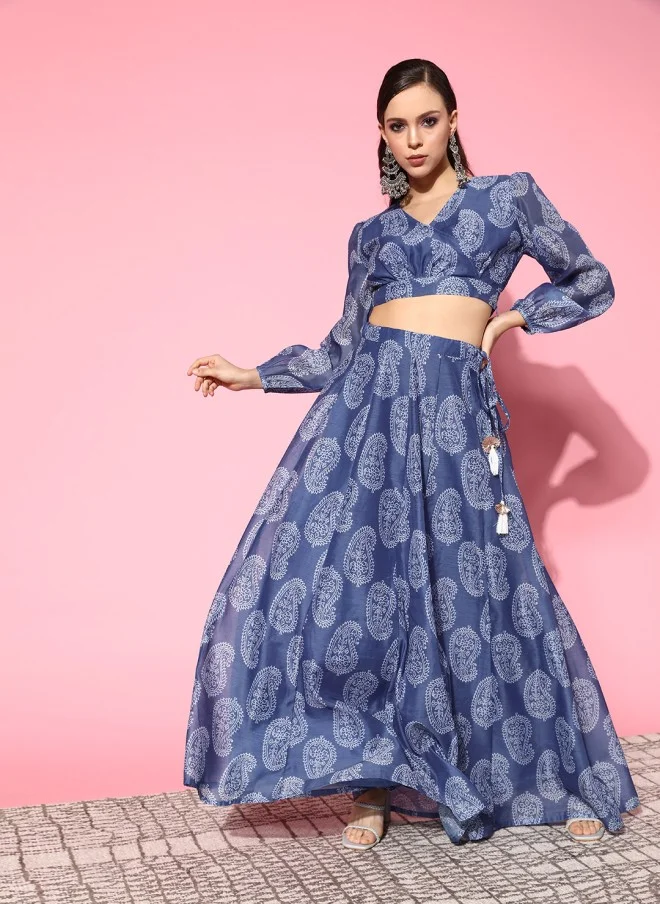 SASSAFRAS Blue Printed Lehenga Choli for Women