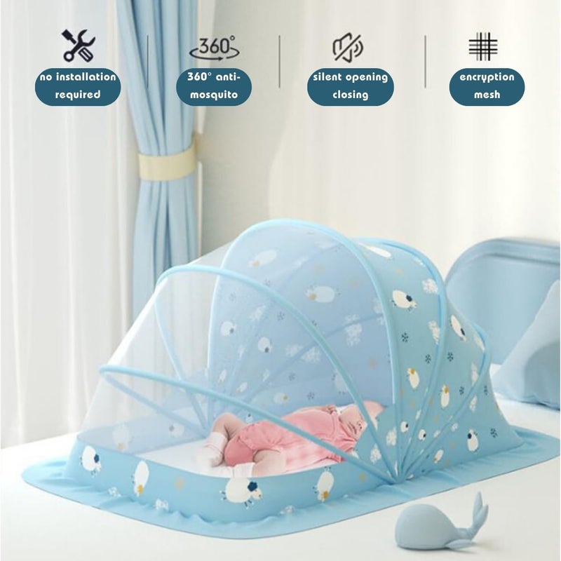 GUCHIGU Foldable Baby Mosquito Tent Net, Breathable Bottomless Portable Crib Net Sun Shelter for Infants, Babies, Toddlers, Easy Use for Your Baby Safe Sleep 110x55x65cm (0-18 Months, Green Ocean Cat) - Image 5