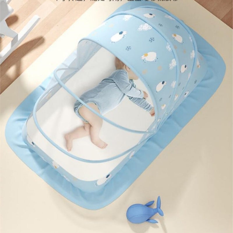 GUCHIGU Foldable Baby Mosquito Tent Net, Breathable Bottomless Portable Crib Net Sun Shelter for Infants, Babies, Toddlers, Easy Use for Your Baby Safe Sleep 110x55x65cm (0-18 Months, Green Ocean Cat) - Image 4