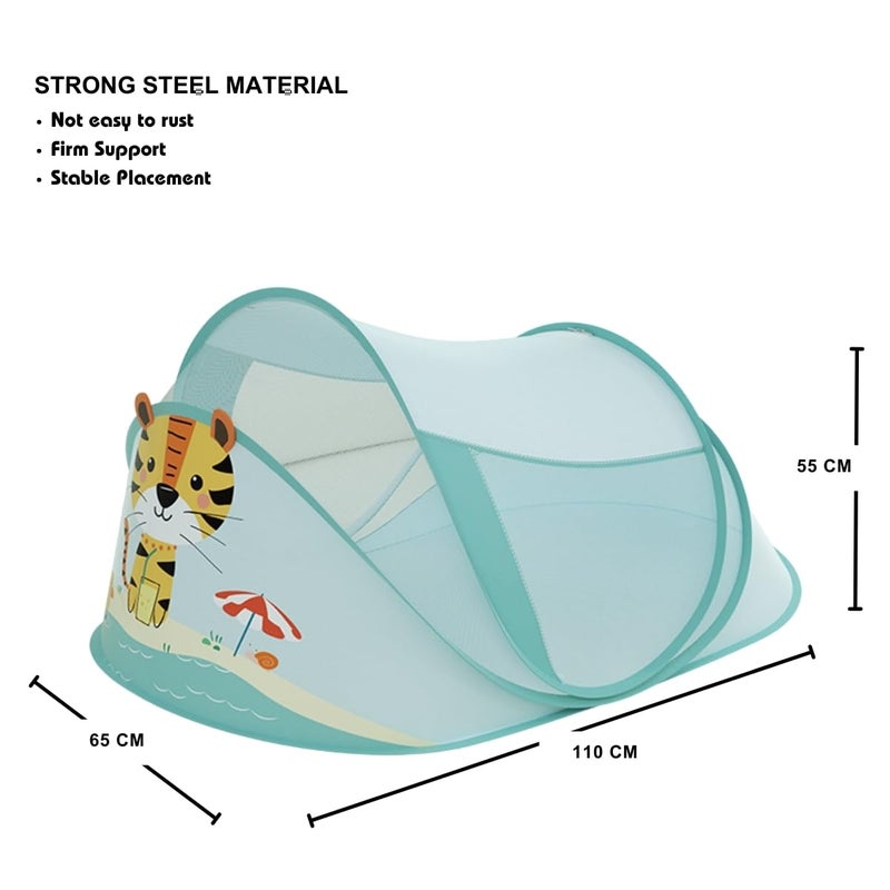 GUCHIGU Foldable Baby Mosquito Tent Net, Breathable Bottomless Portable Crib Net Sun Shelter for Infants, Babies, Toddlers, Easy Use for Your Baby Safe Sleep 110x55x65cm (0-18 Months, Green Ocean Cat) - Image 3