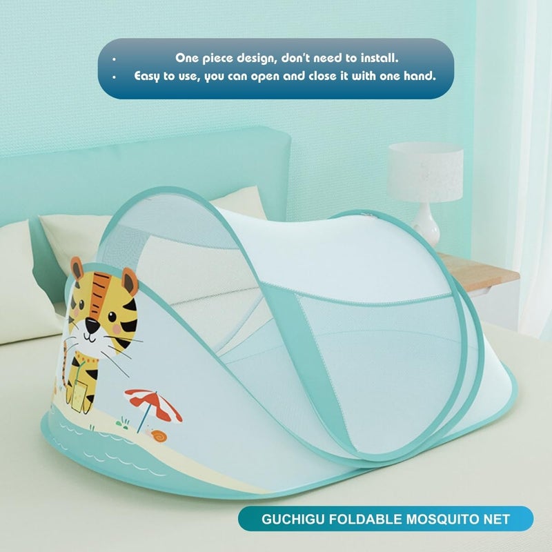 GUCHIGU Foldable Baby Mosquito Tent Net, Breathable Bottomless Portable Crib Net Sun Shelter for Infants, Babies, Toddlers, Easy Use for Your Baby Safe Sleep 110x55x65cm (0-18 Months, Green Ocean Cat) - Image 2