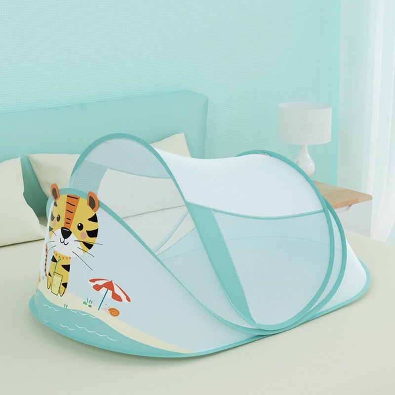 GUCHIGU Foldable Baby Mosquito Tent Net, Breathable Bottomless Portable Crib Net Sun Shelter for Infants, Babies, Toddlers, Easy Use for Your Baby Safe Sleep 110x55x65cm (0-18 Months, Green Ocean Cat) - Image 1