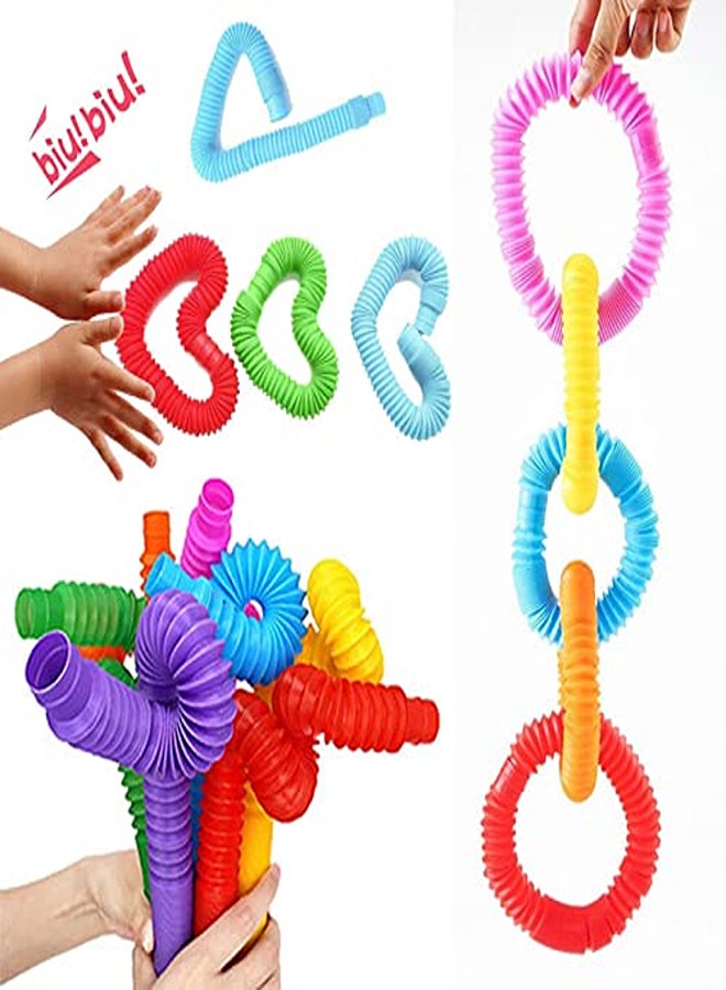 20 PCS Fidget Sensory Toy Pack,8 Multi-Color Big Pop Tubes and 8 Mini Decompression Stretch Pull Tubes,4 Mini Pop Bubble Square Silicone Key-Chain Toy,DIY Activities Office Desk Toys  - Image 2