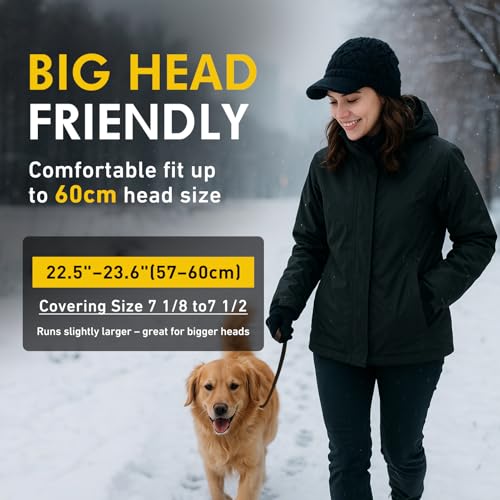 Comhats Wool Knit Visor Beanie Hat for Women Womens Cable Newsboy Hats with Brim Warm Cute Cold Winter Gift Ski Snow Black - Image 5