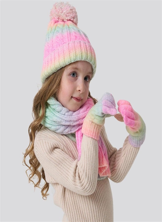 SK Studio Kids Winter Hat Gloves Scarf Set, Girls Toddler Beanie with Pom Knit Neck Warmer Gloves Fleece Lined Set, Blue - Image 4