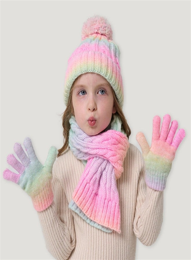 SK Studio Kids Winter Hat Gloves Scarf Set, Girls Toddler Beanie with Pom Knit Neck Warmer Gloves Fleece Lined Set, Blue - Image 3