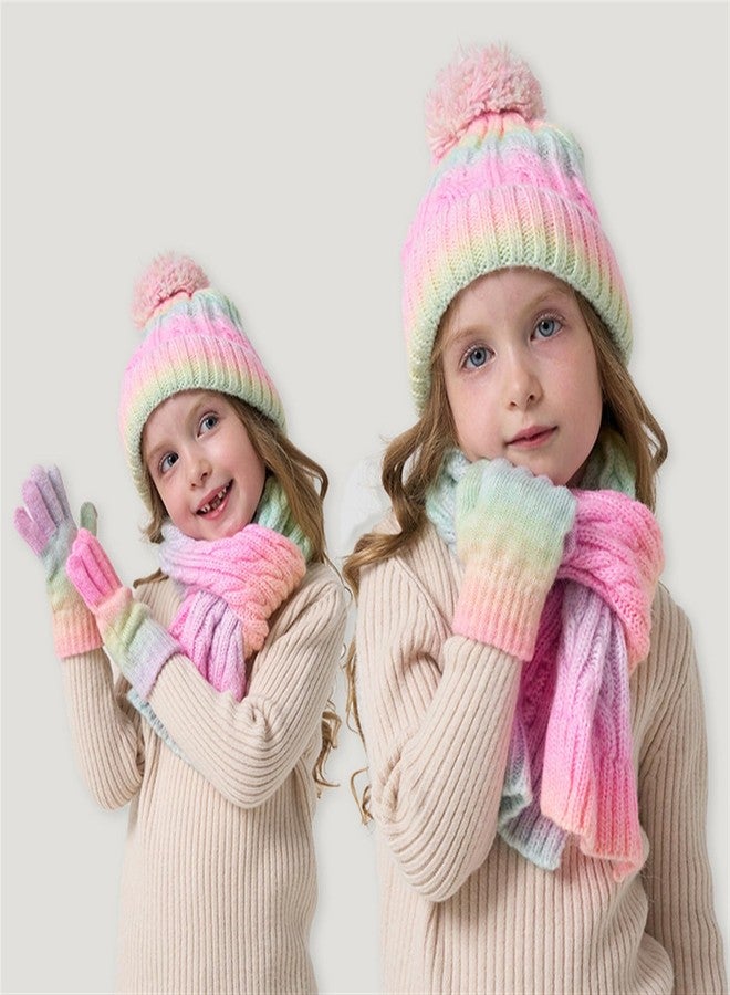 SK Studio Kids Winter Hat Gloves Scarf Set, Girls Toddler Beanie with Pom Knit Neck Warmer Gloves Fleece Lined Set, Blue - Image 2