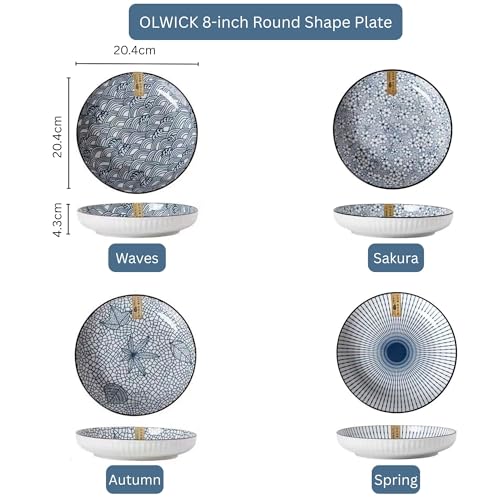 OLWICK® Japanese Style 8-Inch Ceramic Round Dinner Plate – Microwave & Dishwasher Safe, 20.4x4.3cm Porcelain Dish for Seafood, Appetizers & Snacks, Autumn (1 Piece) - Image 3