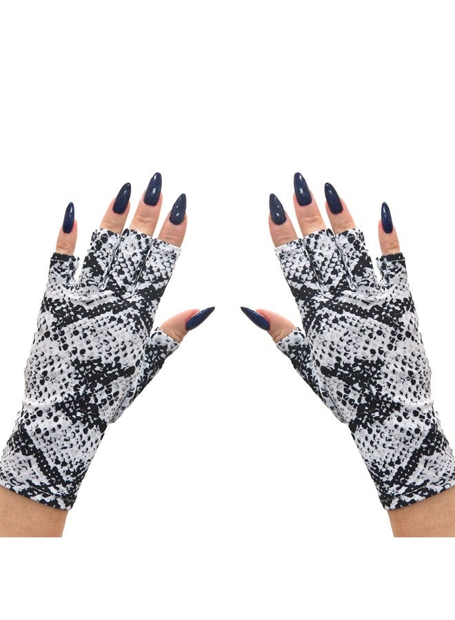 ManiGlovz The ORIGINAL Anti UV Gloves for Gel Manicures, Driving, Sun Protection Fingerless Gloves That Shield Skin from the Sun and Nail Lamp, Outdoor Gloves, Slither Chic Print - Image 1