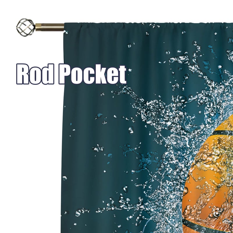 Cinbloo Boys Sports Curtains 29Wx63L Inch Rod Pocket Abstract Flame Basketball Theme Wall Decor Teens Kids Child Bedroom Men Cool 3D Ball Art Printed Living Room Playroom Window Drapes Fabric 2 Panels - Image 4