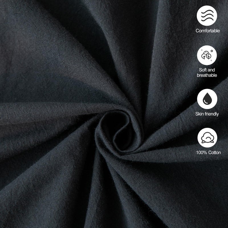 MooMee Bedding Pillowcases Pack of 2 100% Washed Cotton Linen Like Textured Breathable Durable Soft Comfy (Black  King) - Image 5