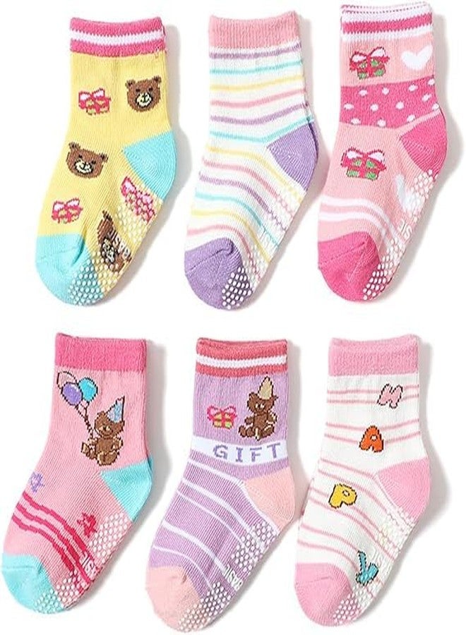 CUTEABLY Non-Slip Kids Toddler Socks with Grippers, Pink, 0-8 Years, for Active Boys and Girls, (Assorted)-Pack of 6 (PINK, 5-6 Year) - Image 5