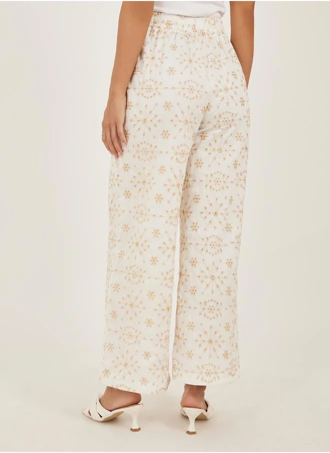 Styli Printed Wide Leg Pants with Drawstring